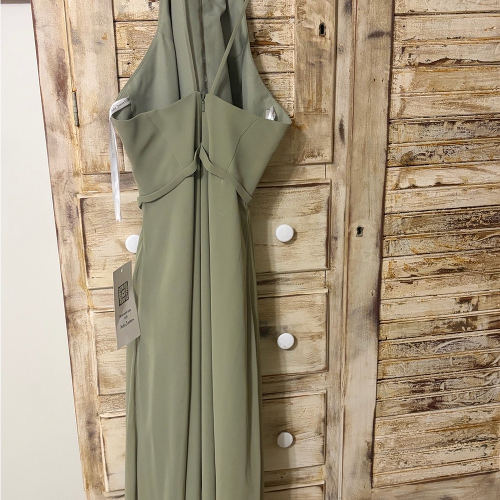 Ada Olive Green Backless Halter Evening Gown
